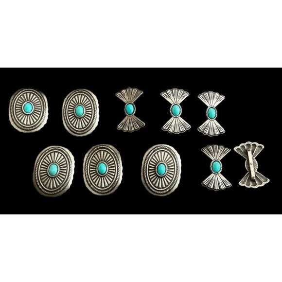 Cast Iron Conchos Turquoise Bows & Ovals PRICE FOR ONE. Discount for More! - Picture 2 of 3